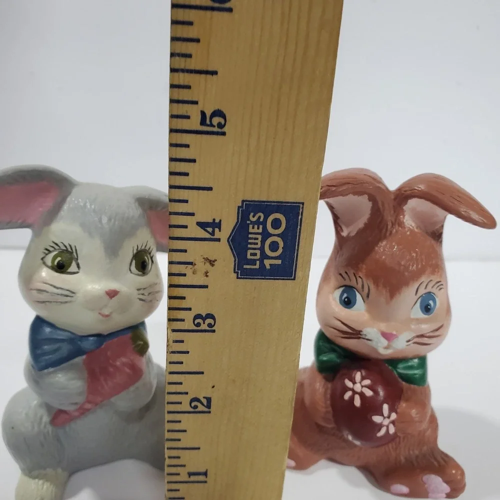 Set Of 2 Painted Bunny Figures Gray And Brown